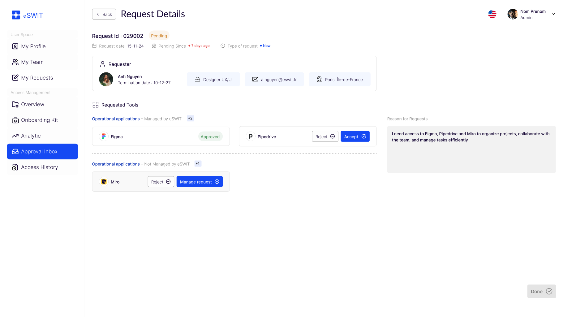 Demande d'accès supplémentaire