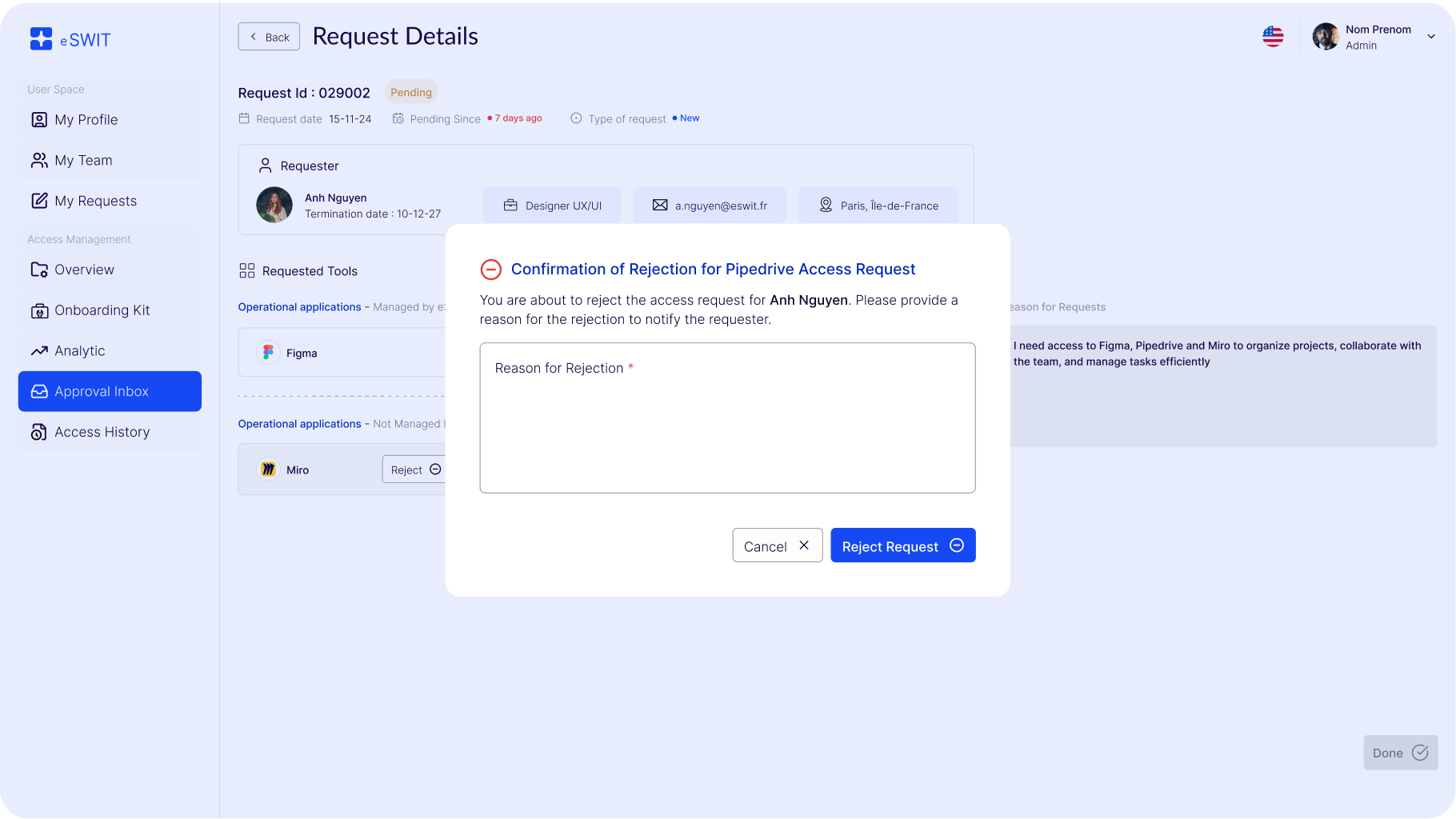 Justification d'accès supplémentaire