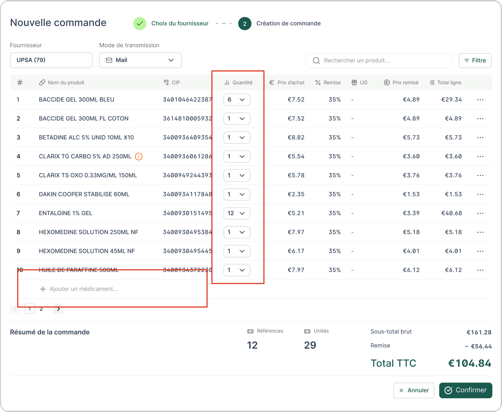 Après — Commande éditable