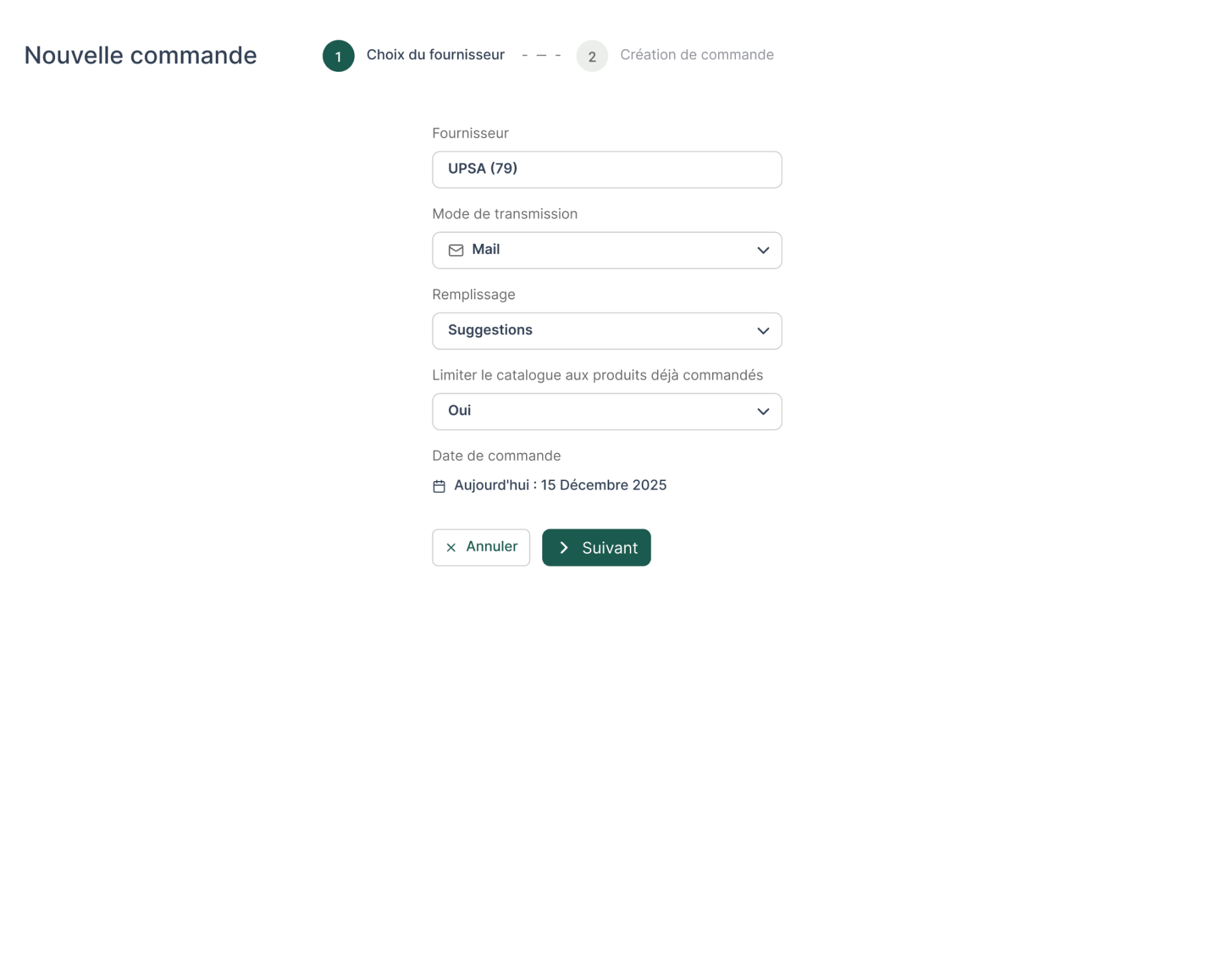Étape 1 — Sélection fournisseur