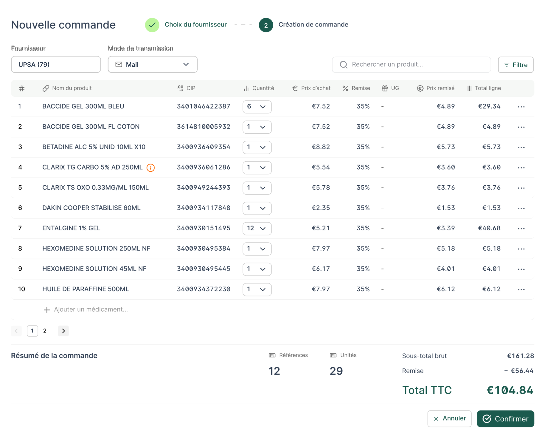 Étape 2 — Produits suggérés